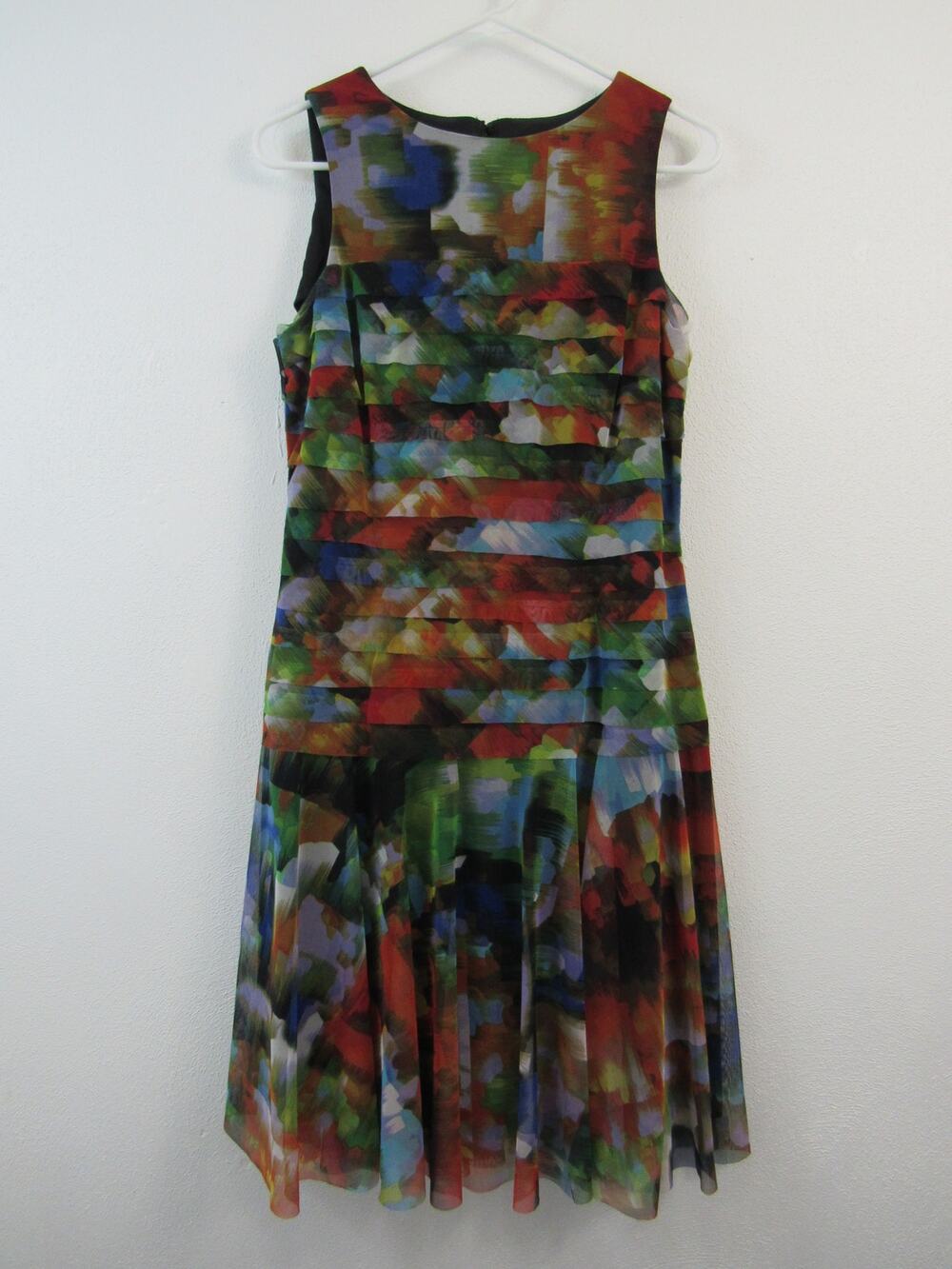 London Times Size 10 Abstract Paint Splash Tiered Sleeveless Mesh Dress Jewels